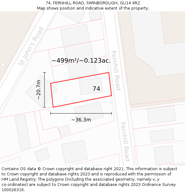 74, FERNHILL ROAD, FARNBOROUGH, GU14 9RZ: Plot and title map