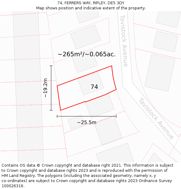 74, FERRERS WAY, RIPLEY, DE5 3DY: Plot and title map
