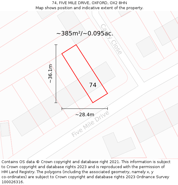 74, FIVE MILE DRIVE, OXFORD, OX2 8HN: Plot and title map
