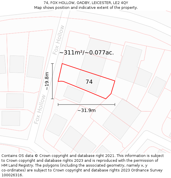 74, FOX HOLLOW, OADBY, LEICESTER, LE2 4QY: Plot and title map