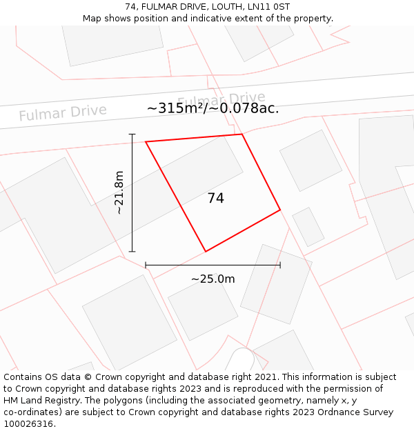 74, FULMAR DRIVE, LOUTH, LN11 0ST: Plot and title map
