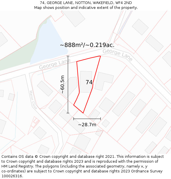 74, GEORGE LANE, NOTTON, WAKEFIELD, WF4 2ND: Plot and title map