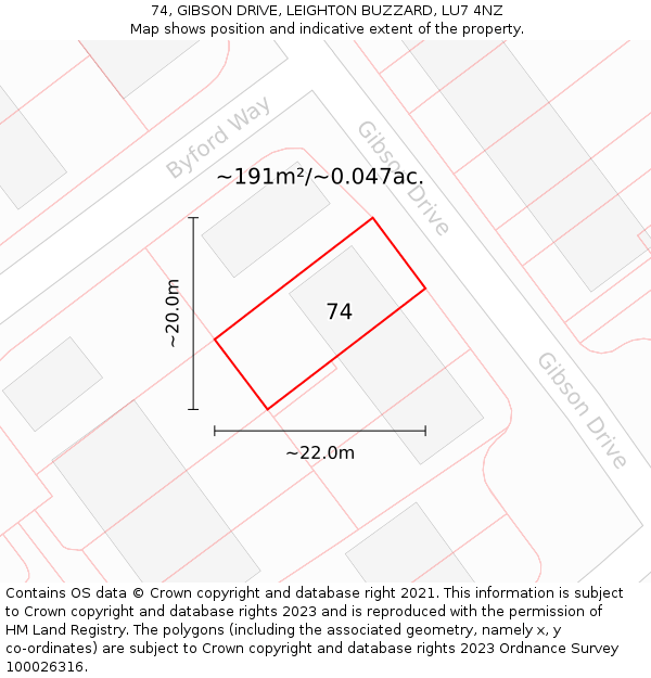 74, GIBSON DRIVE, LEIGHTON BUZZARD, LU7 4NZ: Plot and title map