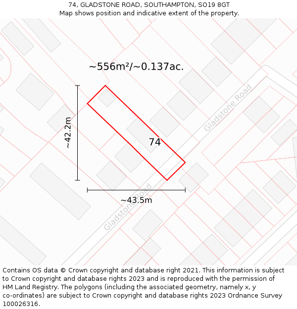 74, GLADSTONE ROAD, SOUTHAMPTON, SO19 8GT: Plot and title map