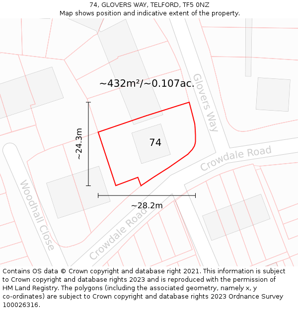 74, GLOVERS WAY, TELFORD, TF5 0NZ: Plot and title map