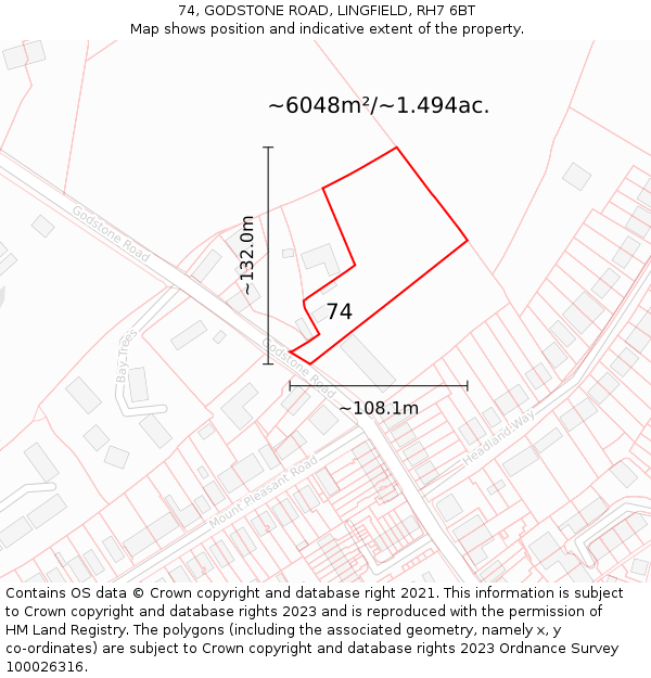 74, GODSTONE ROAD, LINGFIELD, RH7 6BT: Plot and title map