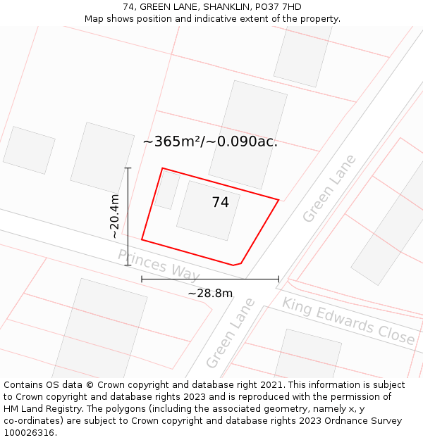 74, GREEN LANE, SHANKLIN, PO37 7HD: Plot and title map