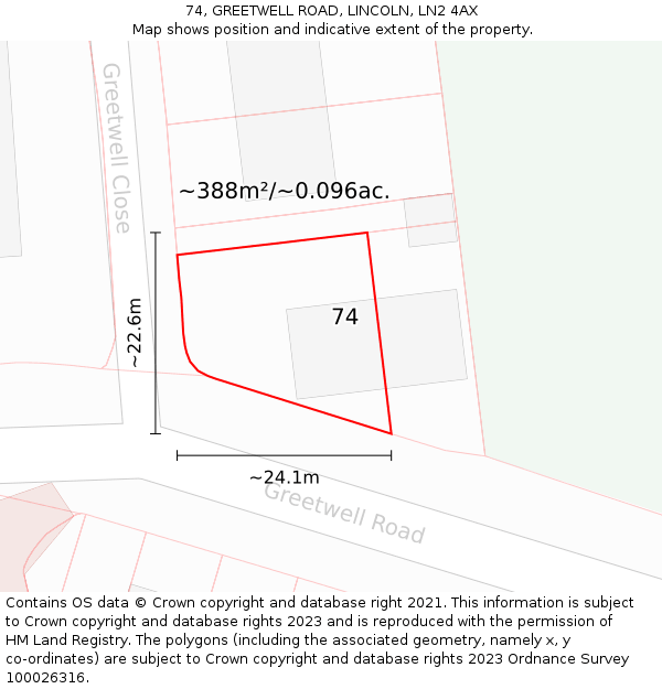 74, GREETWELL ROAD, LINCOLN, LN2 4AX: Plot and title map