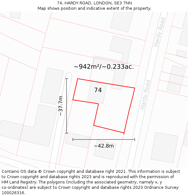 74, HARDY ROAD, LONDON, SE3 7NN: Plot and title map