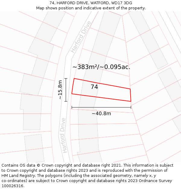 74, HARFORD DRIVE, WATFORD, WD17 3DG: Plot and title map