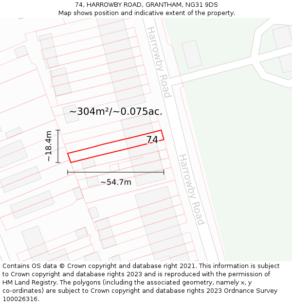 74, HARROWBY ROAD, GRANTHAM, NG31 9DS: Plot and title map