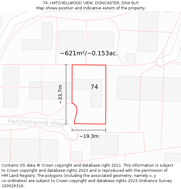 74, HATCHELLWOOD VIEW, DONCASTER, DN4 6UY: Plot and title map