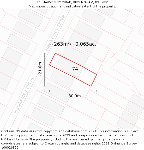 74, HAWKESLEY DRIVE, BIRMINGHAM, B31 4EX: Plot and title map