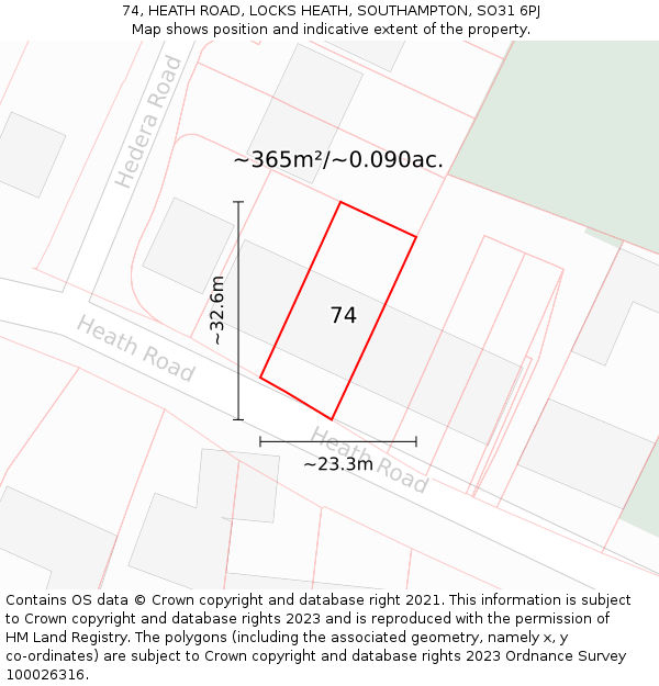 74, HEATH ROAD, LOCKS HEATH, SOUTHAMPTON, SO31 6PJ: Plot and title map