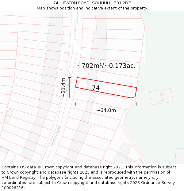 74, HEATON ROAD, SOLIHULL, B91 2DZ: Plot and title map
