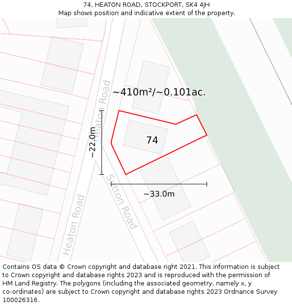 74, HEATON ROAD, STOCKPORT, SK4 4JH: Plot and title map