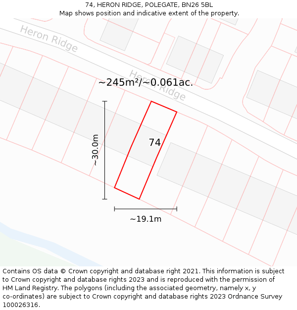 74, HERON RIDGE, POLEGATE, BN26 5BL: Plot and title map