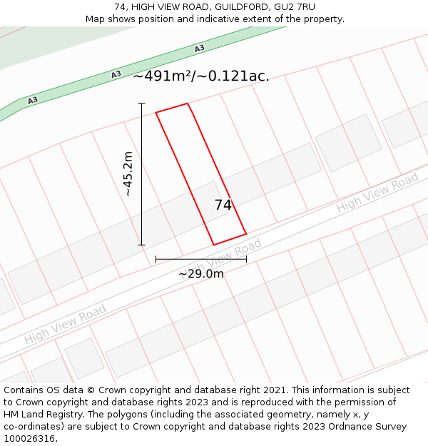74, HIGH VIEW ROAD, GUILDFORD, GU2 7RU: Plot and title map
