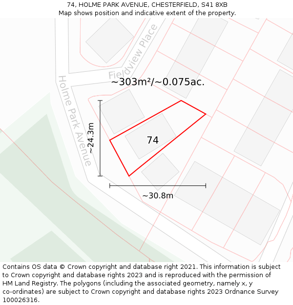 74, HOLME PARK AVENUE, CHESTERFIELD, S41 8XB: Plot and title map