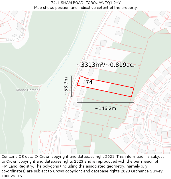 74, ILSHAM ROAD, TORQUAY, TQ1 2HY: Plot and title map