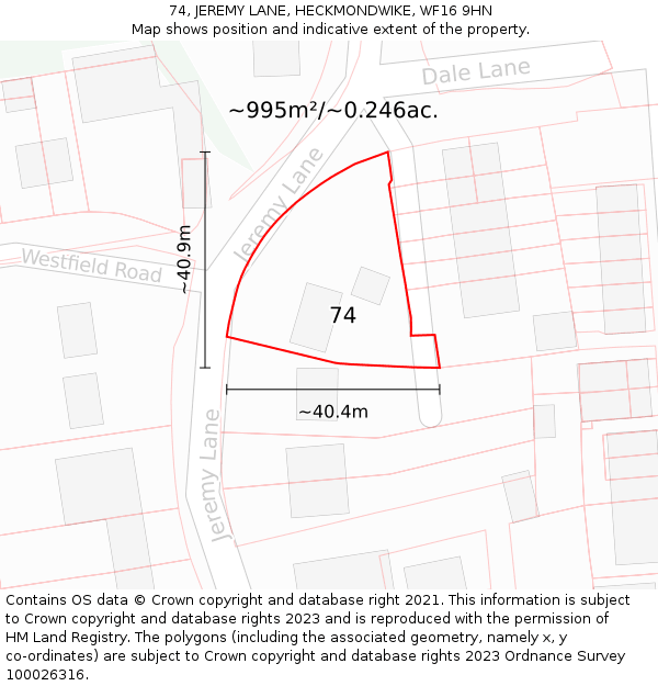 74, JEREMY LANE, HECKMONDWIKE, WF16 9HN: Plot and title map