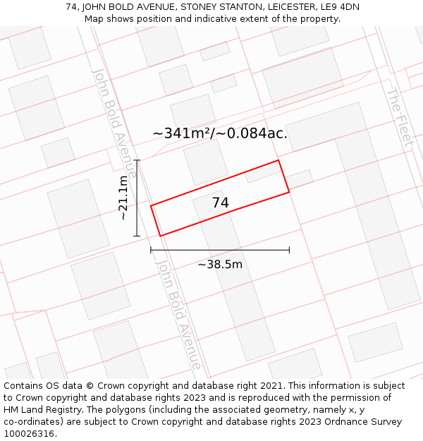 74, JOHN BOLD AVENUE, STONEY STANTON, LEICESTER, LE9 4DN: Plot and title map