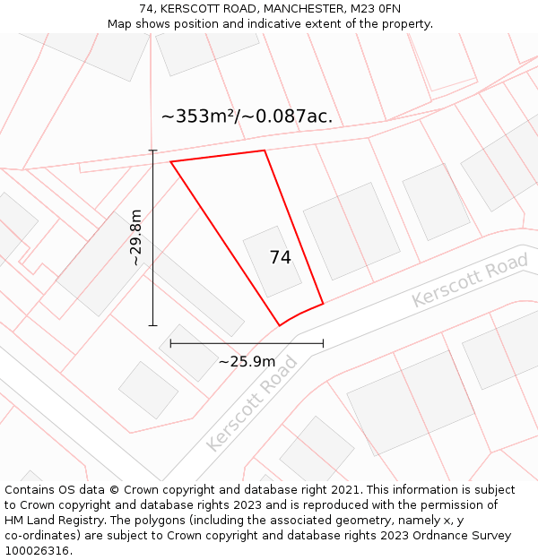 74, KERSCOTT ROAD, MANCHESTER, M23 0FN: Plot and title map