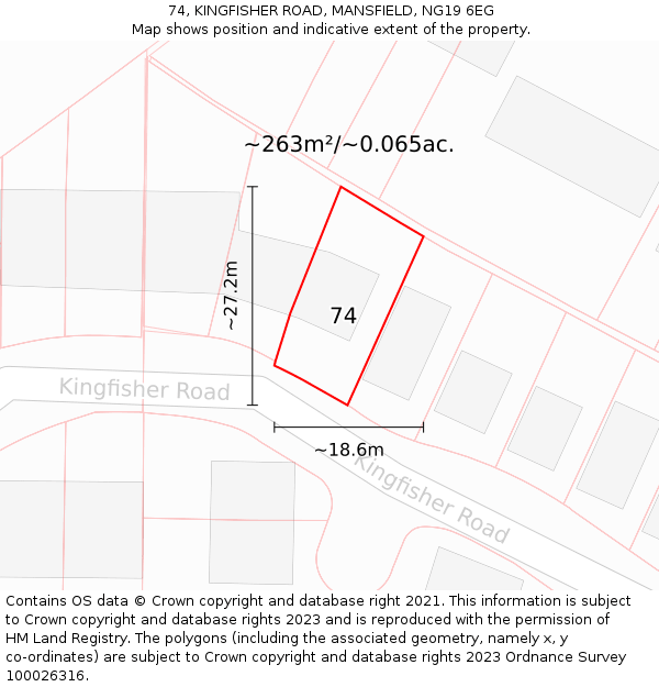 74, KINGFISHER ROAD, MANSFIELD, NG19 6EG: Plot and title map