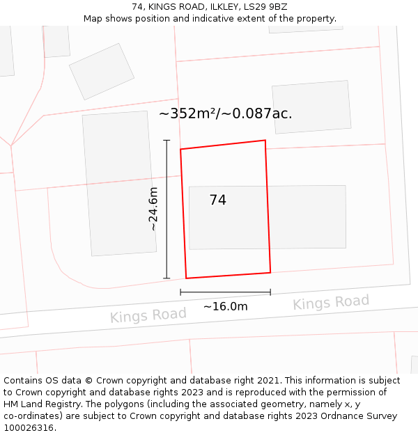 74, KINGS ROAD, ILKLEY, LS29 9BZ: Plot and title map