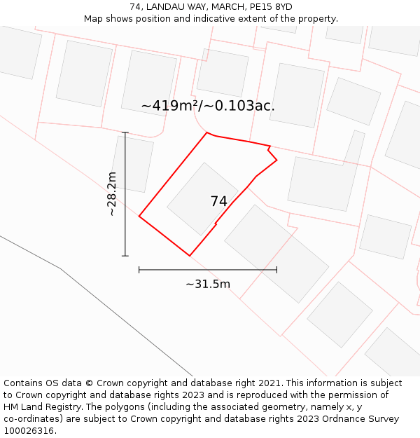 74, LANDAU WAY, MARCH, PE15 8YD: Plot and title map