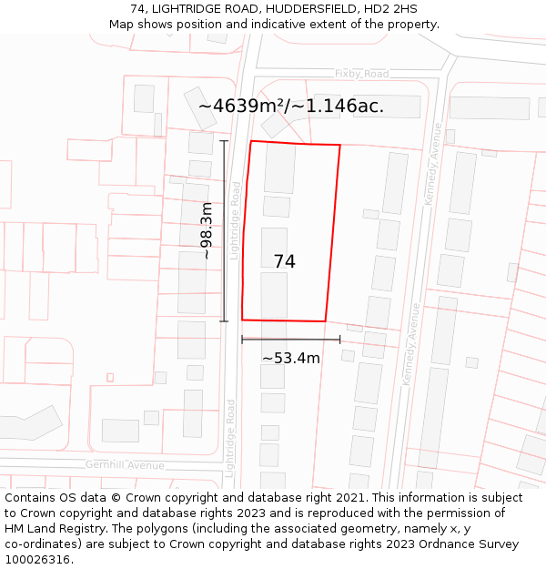 74, LIGHTRIDGE ROAD, HUDDERSFIELD, HD2 2HS: Plot and title map