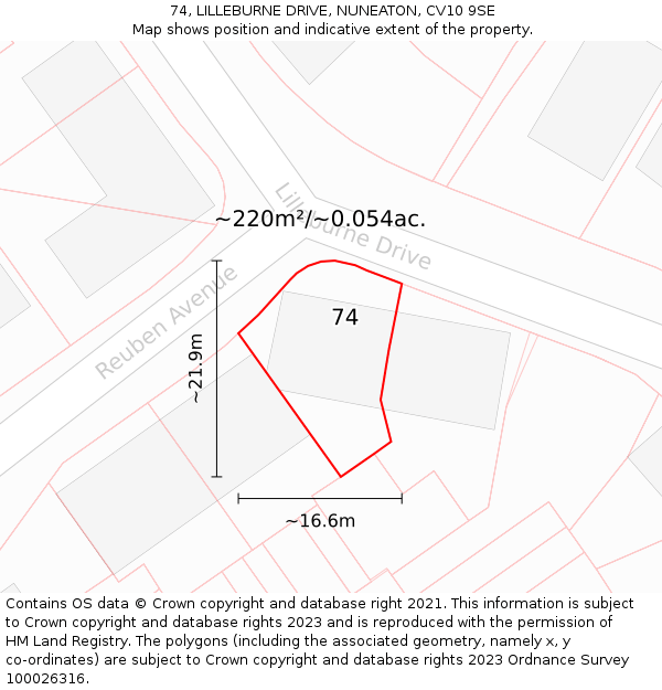 74, LILLEBURNE DRIVE, NUNEATON, CV10 9SE: Plot and title map