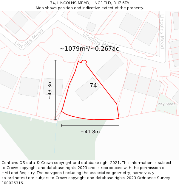 74, LINCOLNS MEAD, LINGFIELD, RH7 6TA: Plot and title map