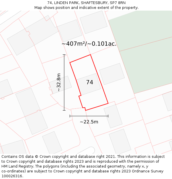 74, LINDEN PARK, SHAFTESBURY, SP7 8RN: Plot and title map