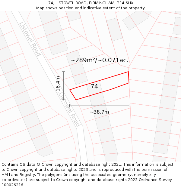 74, LISTOWEL ROAD, BIRMINGHAM, B14 6HX: Plot and title map