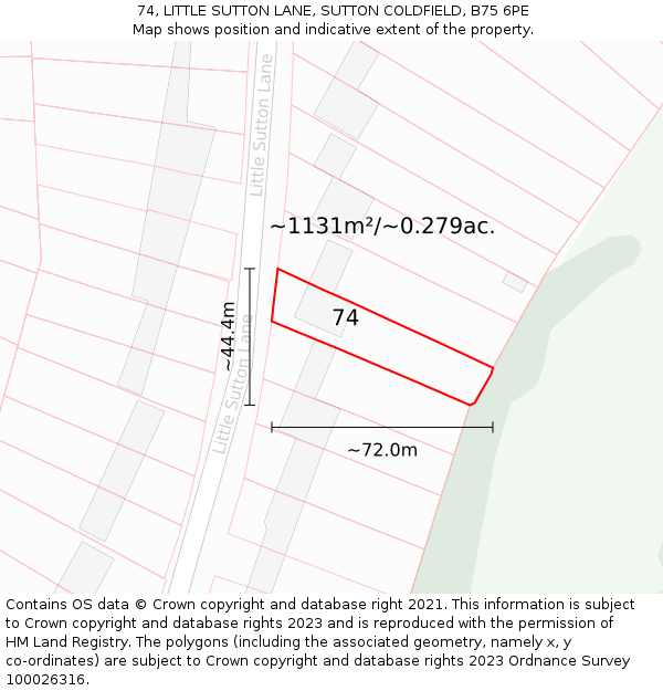 74, LITTLE SUTTON LANE, SUTTON COLDFIELD, B75 6PE: Plot and title map