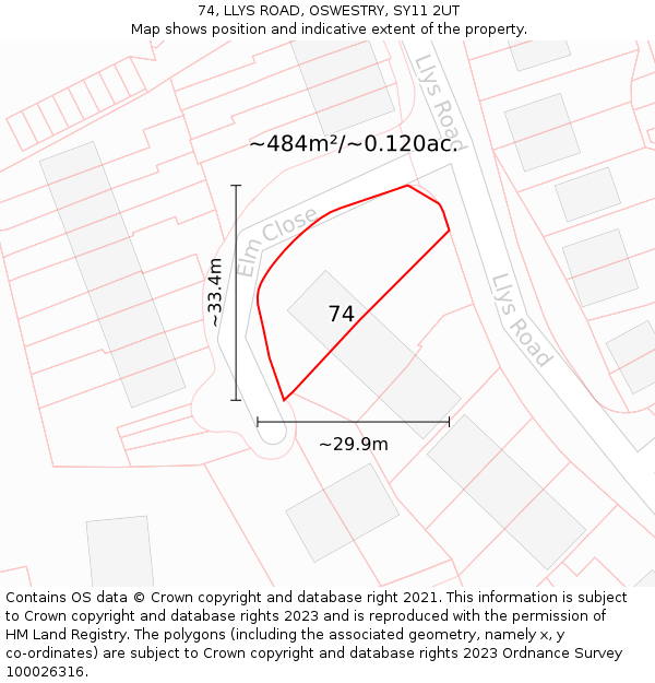 74, LLYS ROAD, OSWESTRY, SY11 2UT: Plot and title map