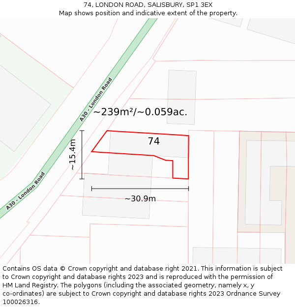 74, LONDON ROAD, SALISBURY, SP1 3EX: Plot and title map