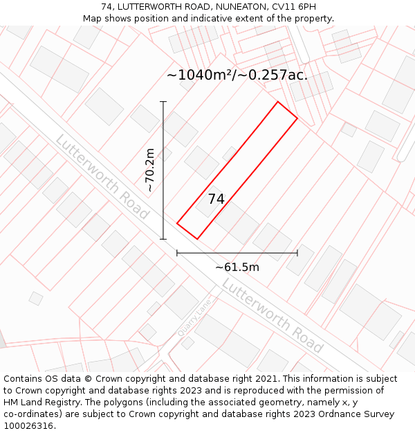 74, LUTTERWORTH ROAD, NUNEATON, CV11 6PH: Plot and title map