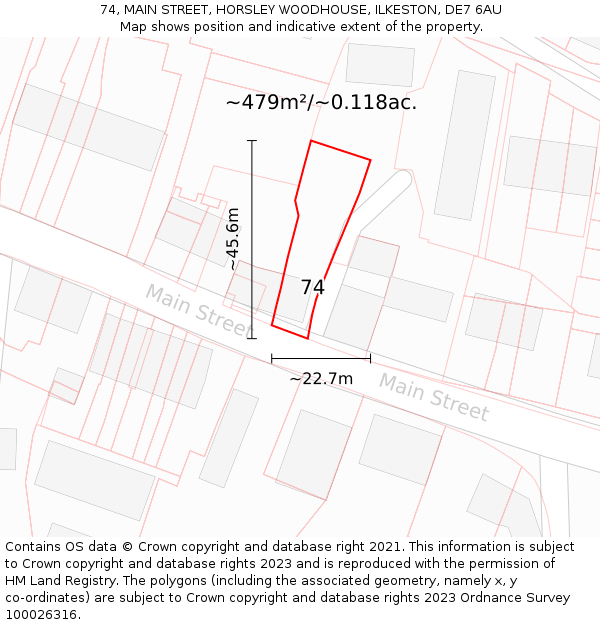 74, MAIN STREET, HORSLEY WOODHOUSE, ILKESTON, DE7 6AU: Plot and title map