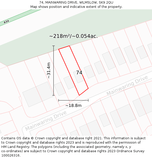 74, MAINWARING DRIVE, WILMSLOW, SK9 2QU: Plot and title map