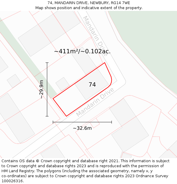 74, MANDARIN DRIVE, NEWBURY, RG14 7WE: Plot and title map