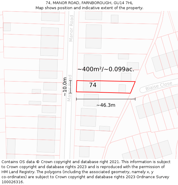 74, MANOR ROAD, FARNBOROUGH, GU14 7HL: Plot and title map