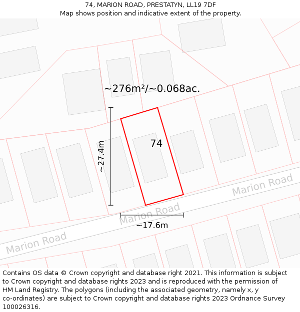 74, MARION ROAD, PRESTATYN, LL19 7DF: Plot and title map