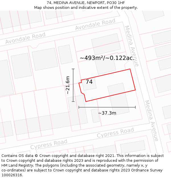 74, MEDINA AVENUE, NEWPORT, PO30 1HF: Plot and title map