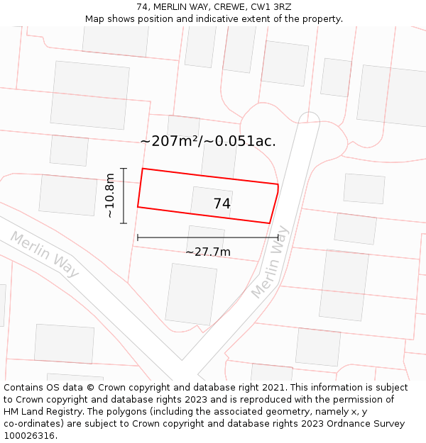 74, MERLIN WAY, CREWE, CW1 3RZ: Plot and title map