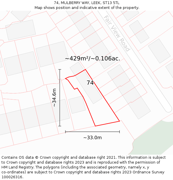 74, MULBERRY WAY, LEEK, ST13 5TL: Plot and title map