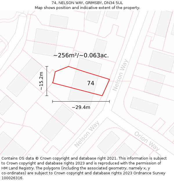 74, NELSON WAY, GRIMSBY, DN34 5UL: Plot and title map