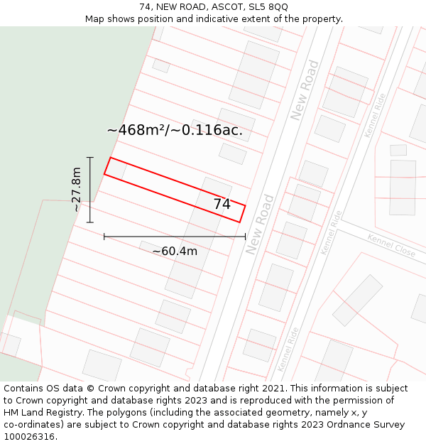 74, NEW ROAD, ASCOT, SL5 8QQ: Plot and title map