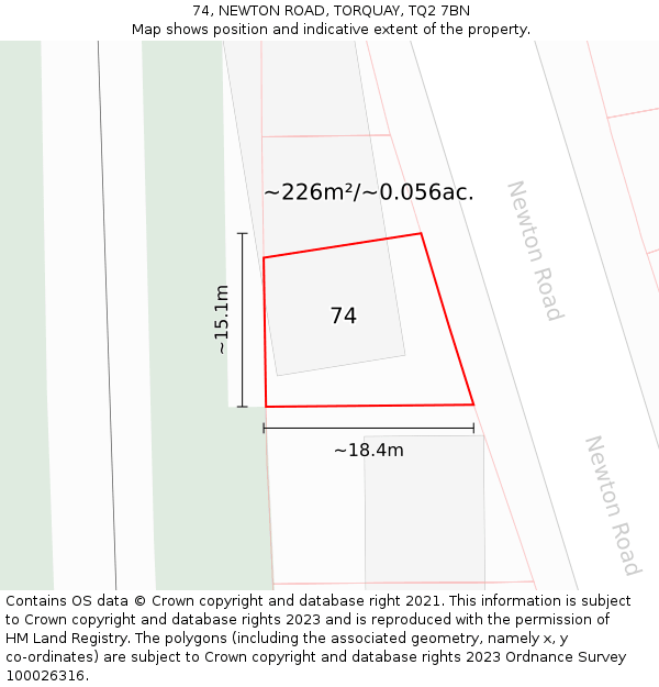 74, NEWTON ROAD, TORQUAY, TQ2 7BN: Plot and title map